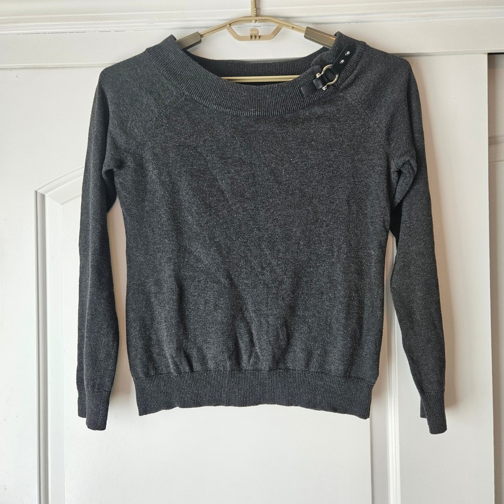 Lauren Ralph Lauren Sweater Size Large Gray Buckle Pullover Heritage Equestrian‎